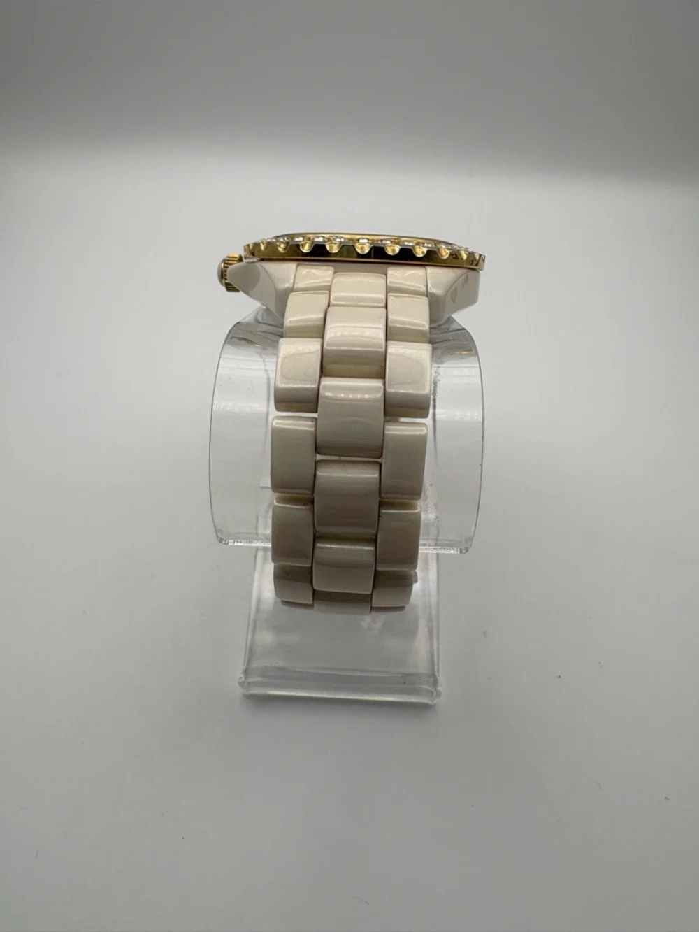 Adrienne Gold‎ Skeleton Dial Watch with Ceramic Band New Battery Works!